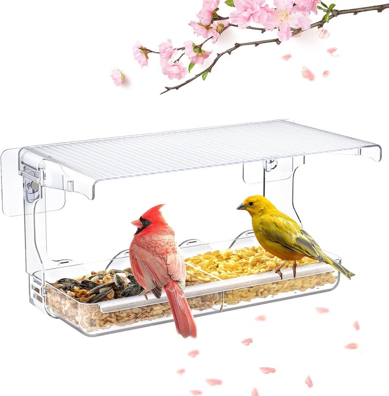 SUNALLY Window Bird Feeder for Outdoors, Clear Birds Feeders Window Mounted with Self-Adhesive Hooks, Outside Wild Bird Watching for Hummingbird,Finch in Garden, Yard, Elderly Kids Viewing - Image 1